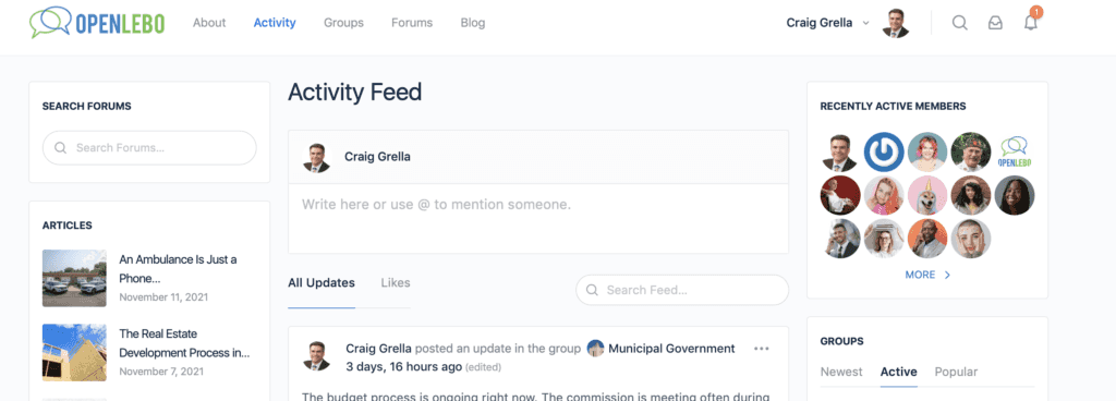 How to Make Quick Status Updates in the Activity Feed 1 Open Lebo Screenshot Activity Feed New Post Box