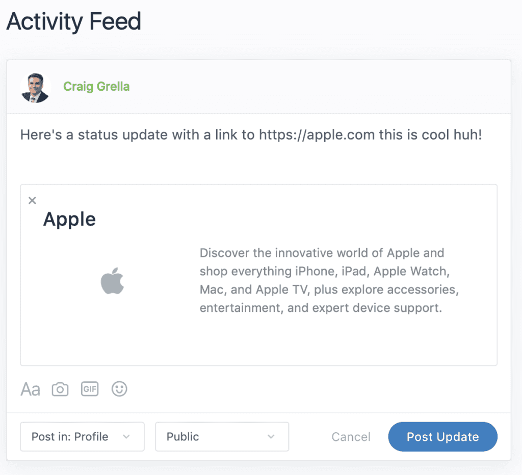 How to Make Quick Status Updates in the Activity Feed 2 Open Lebo Screenshot Activity Feed Post Formatting